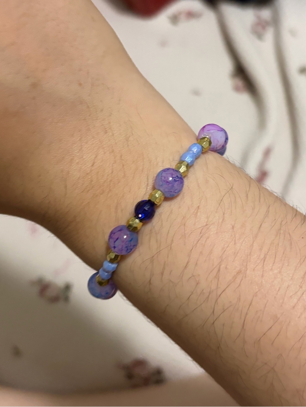 Handmade Purple Beaded Stretch Bracelet - Unbranded